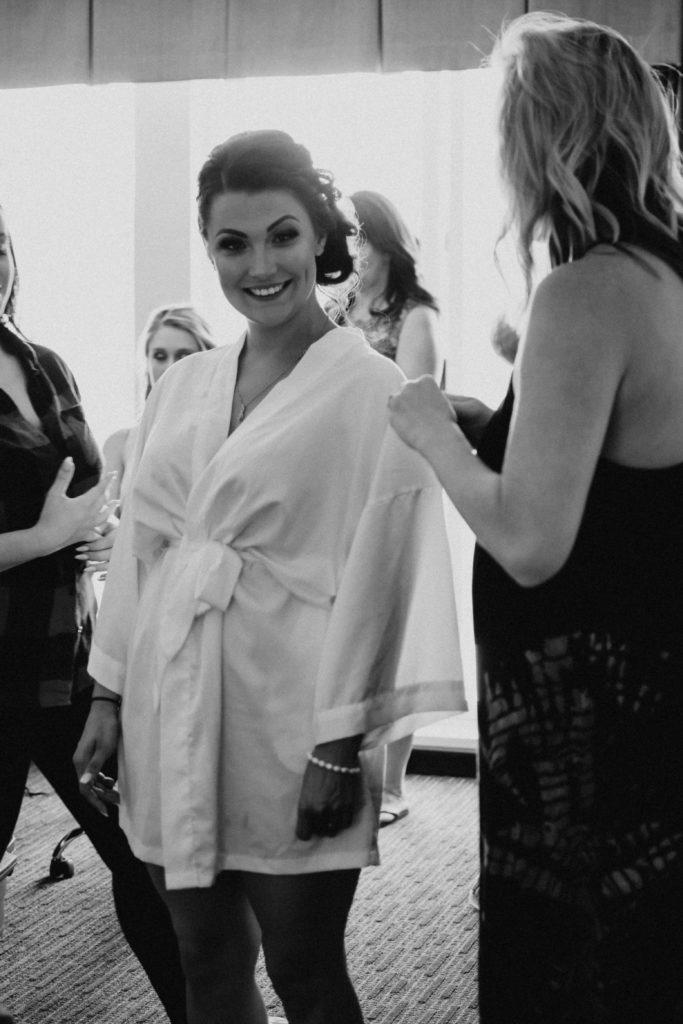 Bride getting ready, black and white image
